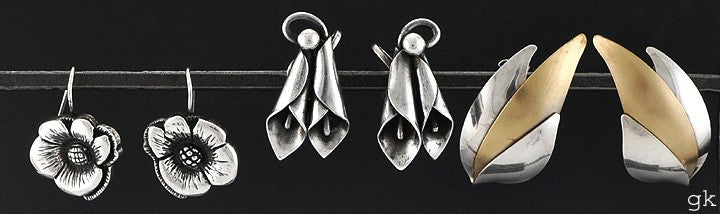 3 Pairs Sterling Silver Earrings Floral Screw Back and Pierced