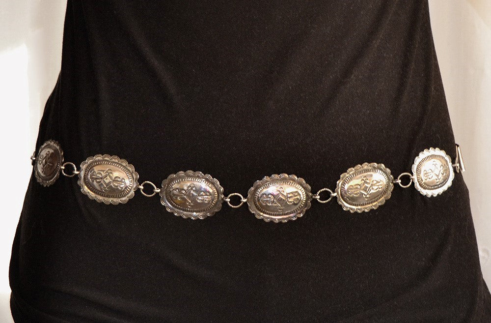 Stylish VTG Native American Indian Sterling Silver 33" Hand Punched Concho Belt