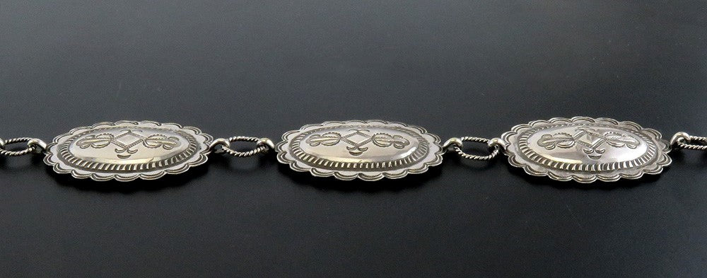 Stylish VTG Native American Indian Sterling Silver 33" Hand Punched Concho Belt