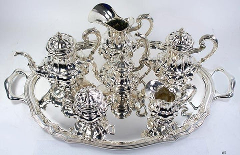 Stunning 7pc Italian Sterling Silver Tea Set with Matching Tray by Peruzzi