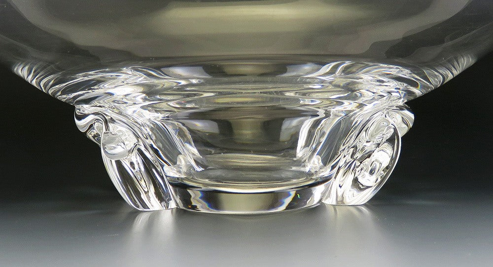 Vintage Crystal Art Glass Steuben Basket Shaped Bowl Serving Fruit