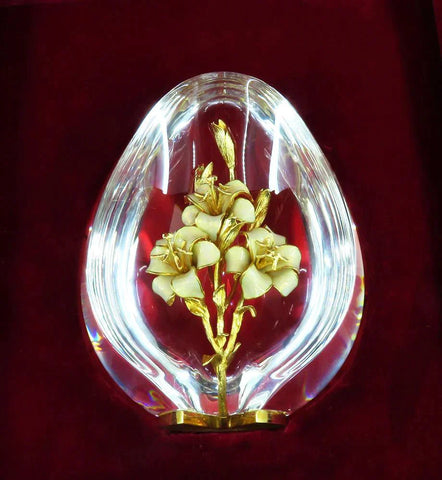 Steuben 18k Gold Enamel Lilies #1026 Easter Flower Ornament w Original Box