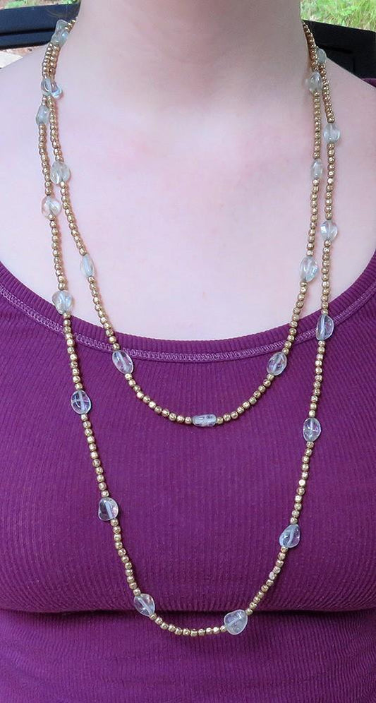 Stylish VTG Aquamarine Tumbled Beads Gold Filled Opera Length 30" Necklace