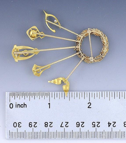 Nice 14k Yellow Gold Diamond Pearl Multi Gemstone Brooch Pin
