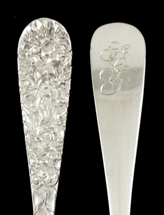 Set 10 Stieff Rose Sterling Silver 2 Tine Strawberry Forks + 1 Chrysanthemum