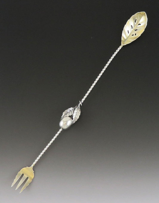 Antique 1880s Aesthetic Movement Sterling Silver Gorham Olive Serving Fork/Spoon