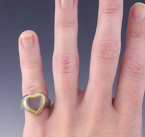 Artisan 18k White & Yellow Gold Beach Glass Heart Ring Size 5.25