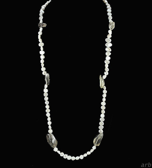 Lovely Vintage Kenneth J. Lane Designer Pearl and Gray Stone Long Necklace 33"