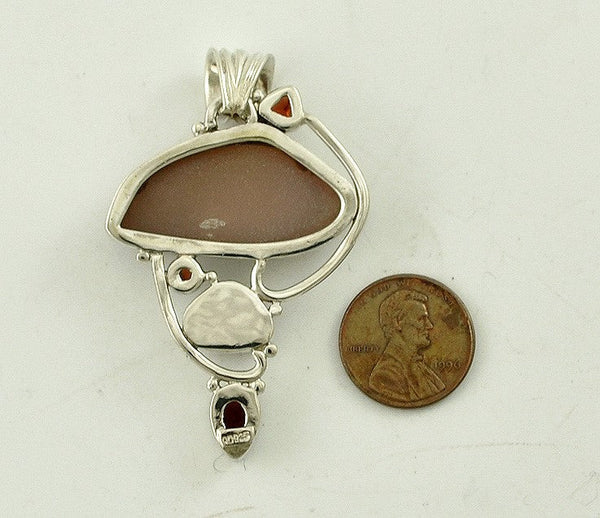 Sterling Silver Genuine Garnet Labradorite and Geode Stone Pendant Lovely Design