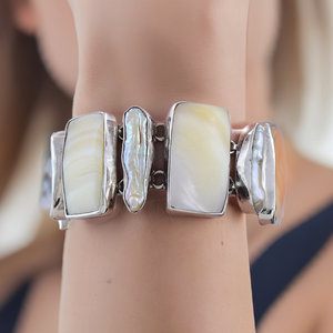 Stylish Sterling Silver Shell & Pearl Statement Bracelet