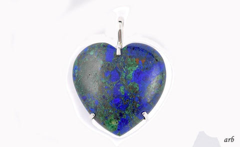 Glorious Modern Sterling Silver and Mottled Green Blue Stone Heart Pendant