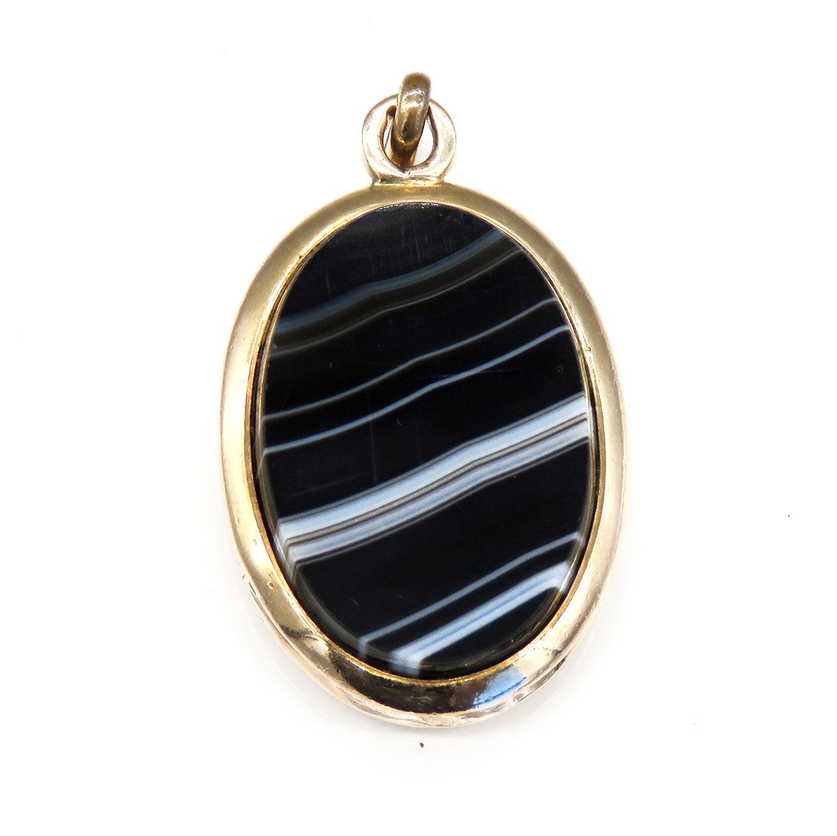 Antique Victorian 14K Yellow Gold Striated Agate Stone Photo Locket Pendant