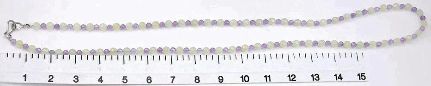 Stylish Necklace Faceted Purple Amethyst Fluorite Stones Sterling Silver Clasp