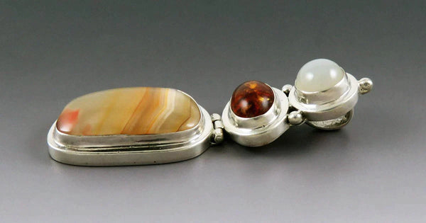 Lovely Sterling Silver Moonstone Agate Amber Statement Pendant
