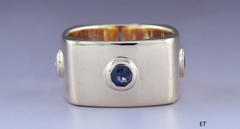 Stunning Modern 14k Yellow Gold Diamond Amethyst Ruby Sapphire Ring sz 4 3/4