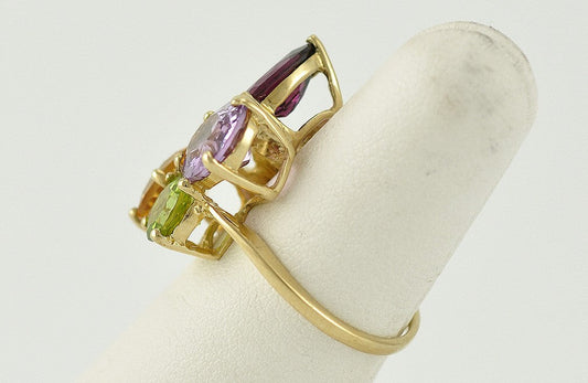 Stunning 10K Yellow Gold Garnet Amethyst Citrine Peridot Ring Size 6