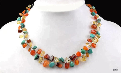 Candy-Colored Gemstone Abra Designer Collar Necklace Sterling Silver Wire