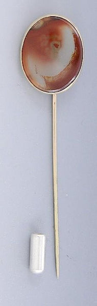 Handsome Late 19th Century 14k Gold & Agate Stone Stickpin