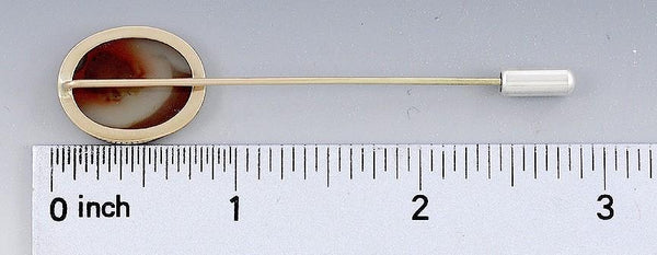 Handsome Late 19th Century 14k Gold & Agate Stone Stickpin