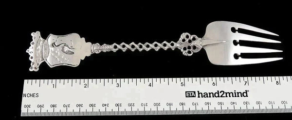 Antique 1910 Dutch Silver The Hague City Crest Colonial Style Serving Fork 8 1/4