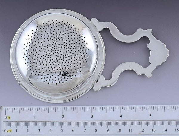 1726 Great English Georgian Sterling Silver Single Handle Punch / Tea Strainer