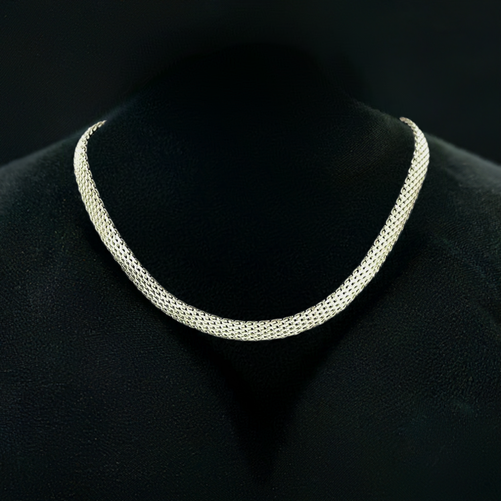 Beautifully Woven Sterling Silver Adjustable Length Choker Necklace 16-18.5 in