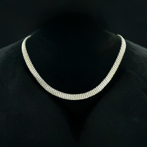 Beautifully Woven Sterling Silver Adjustable Length Choker Necklace 16-18.5 in