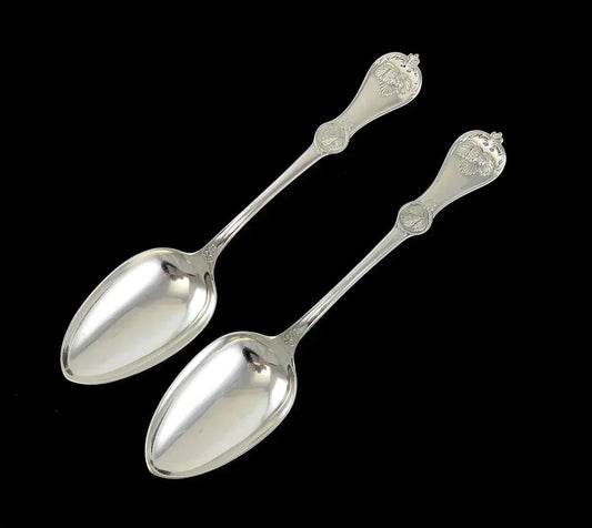 Antique c1870 American Coin Silver Strawberry Pattern Serving Spoons 8 3/4"