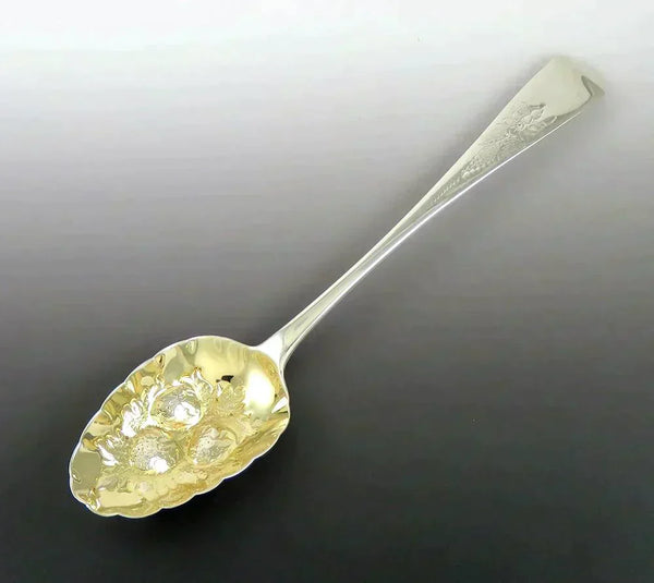 Antique 1809 English Georgian Bateman Sterling Silver Strawberry Serving Spoon