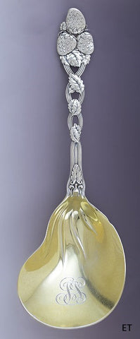 Fine Tiffany & Co Sterling Silver Strawberry Pattern Large Serving Spoon / Scoop