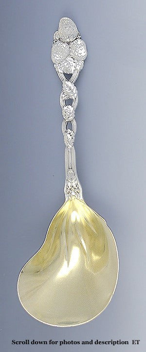 Antique Sterling Silver Tiffany Strawberry Gold Wash Casserole Serving Spoon