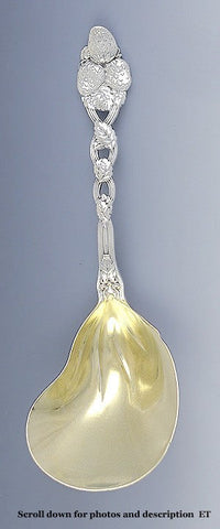 Antique Sterling Silver Tiffany Strawberry Gold Wash Casserole Serving Spoon