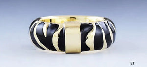 Stunning Designer 14k Yellow Gold Enamel Zebra Stripe Ring Size 5.75