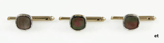 Set of 3 Vintage Larder 14K 2-Tone Gold & Abalone Men's Shirt Studs