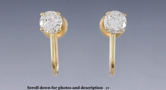 Elegant Pair 14k Yellow Gold & 1/2 Carat Diamond Earrings