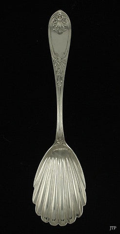 Antique 19th Century American Coin Silver Shell Bowl Serving Spoon 8 3/4"