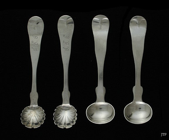 4 Antique Bigelow Kennard American Coin Silver Master Salt Spoons