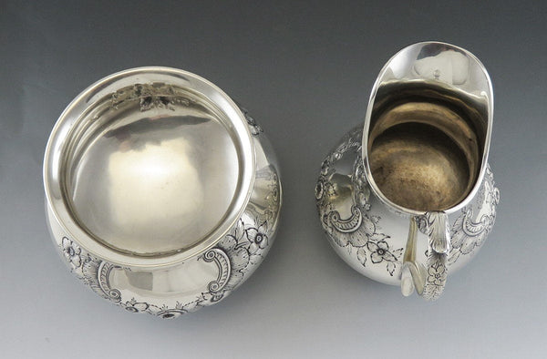 Antique Art Nouveau Sterling Silver Stieff Repousse Tea Creamer & Sugar Bowl