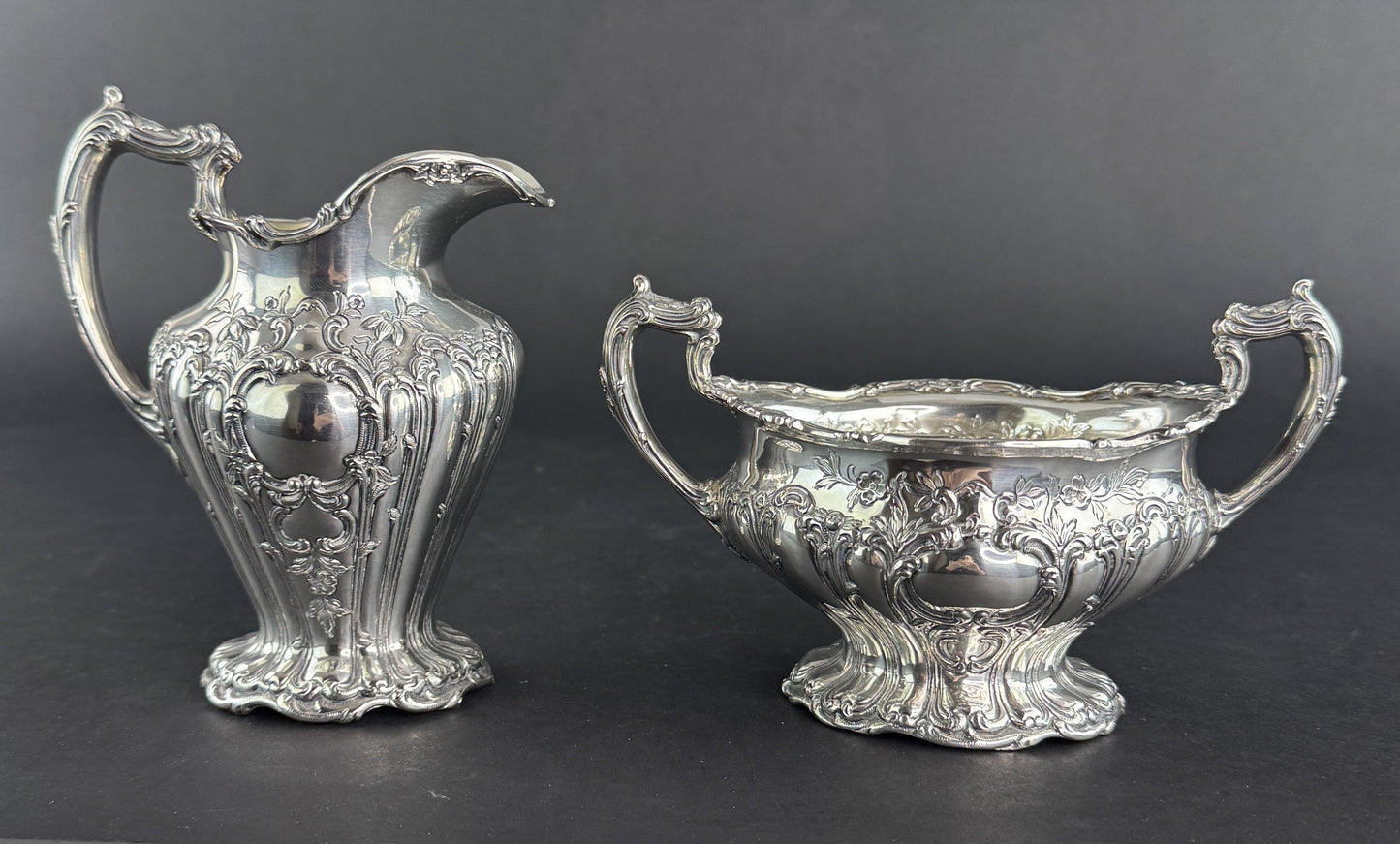 Gorham Sterling Silver Chantilly Grand Hand Chased 599 Creamer Sugar Bowl 1962