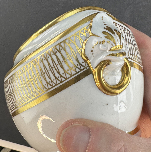 c1790-1820 English Gold White Sugar Bowl Creamer or Gravy Boat w Underplate
