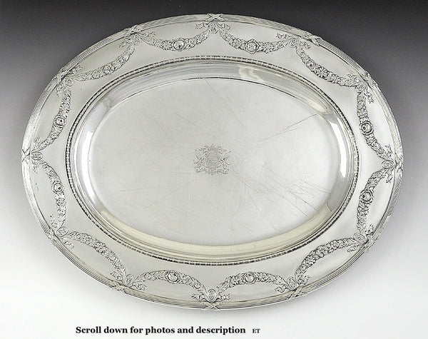 Antique 1750-1850 European Silver Wreath Festoon Tray Platter 13.5" X 10.75"