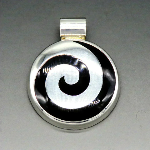 Retro Mexican Sterling Silver and Black Swirl Statement Necklace Pendant