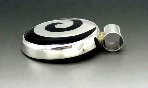 Retro Mexican Sterling Silver and Black Swirl Statement Necklace Pendant