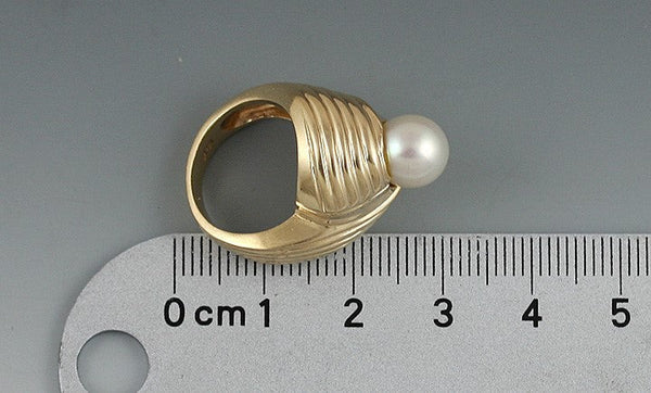 Great Heavy 14K Yellow Gold Pearl Swirl Ring Size 3.25