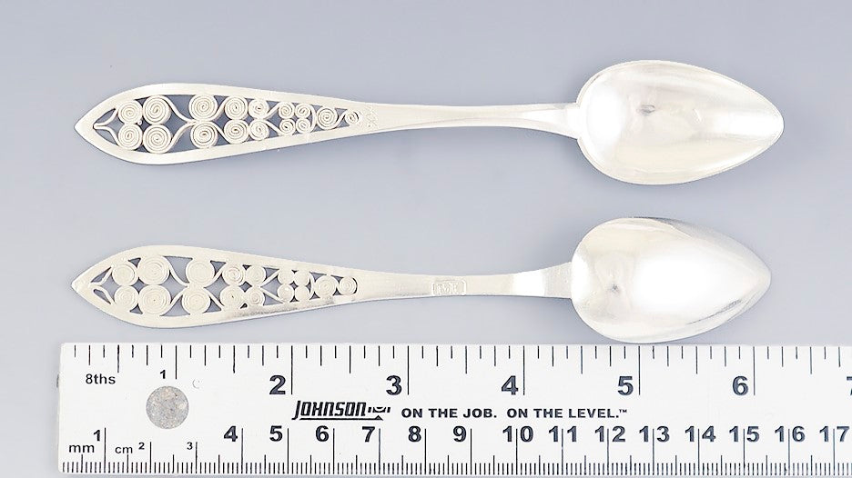 1820-1850's Exquisite Set 12 Russian Silver Quilled Wire Filigree Spoons