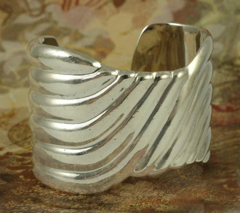 Designer 950 Silver Vintage Alicia Mexico Cuff Swirl Bracelet