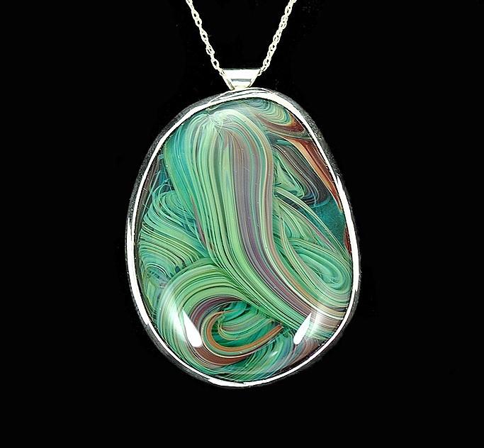 Stunning Sterling Silver 18" Necklace W/ Bezel Set Glass Pendant and Earrings