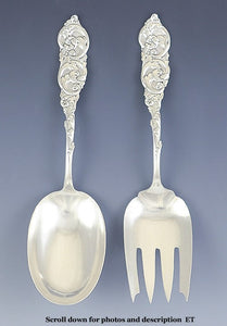 Art Nouveau Frank Whiting Gladstone Sterling Silver Salad Fork Spoon Serving Set