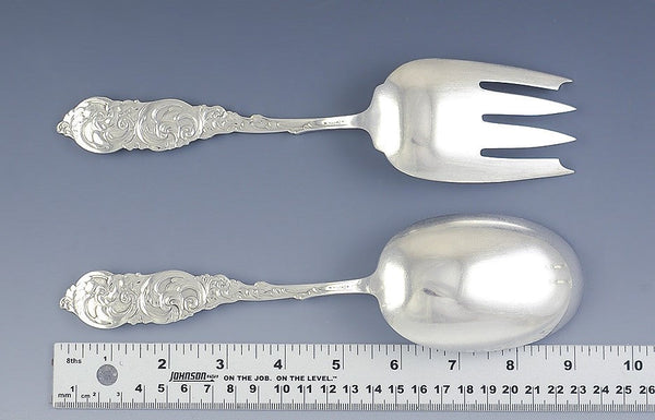 Art Nouveau Frank Whiting Gladstone Sterling Silver Salad Fork Spoon Serving Set