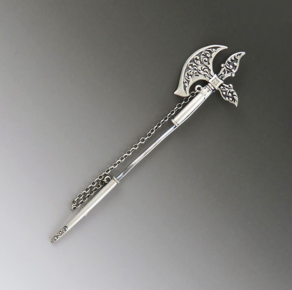 Neat Antique Victorian Sterling Silver Axe Ax Halberd Stickpin Pin